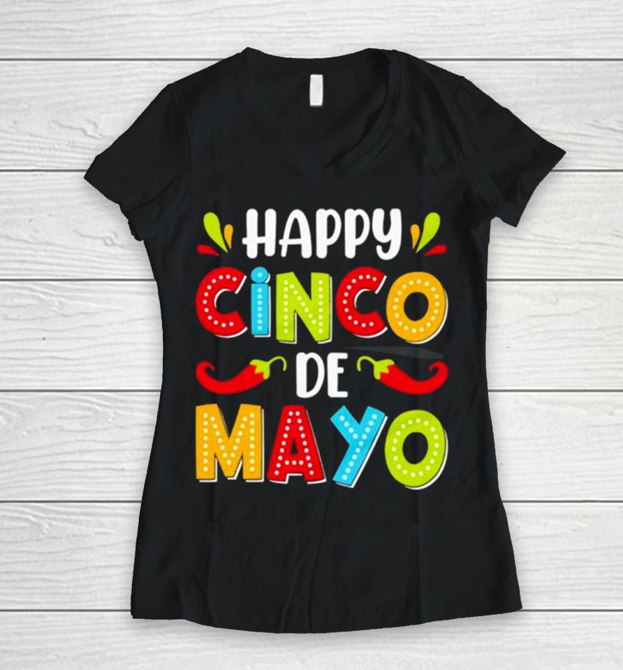 Colorful Happy Cinco De Mayo Cinco De Mayo Women V-Neck T-Shirt