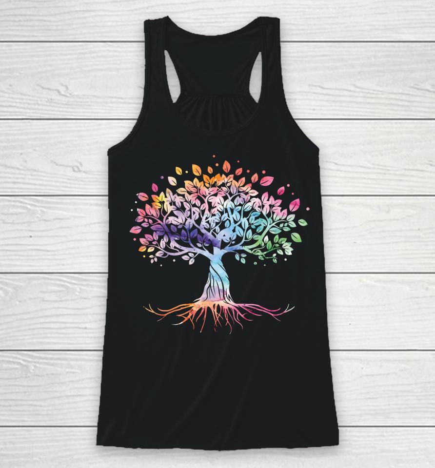 Colorful Life Is Really Good Vintage Unique Tree Art Gift Racerback Tank