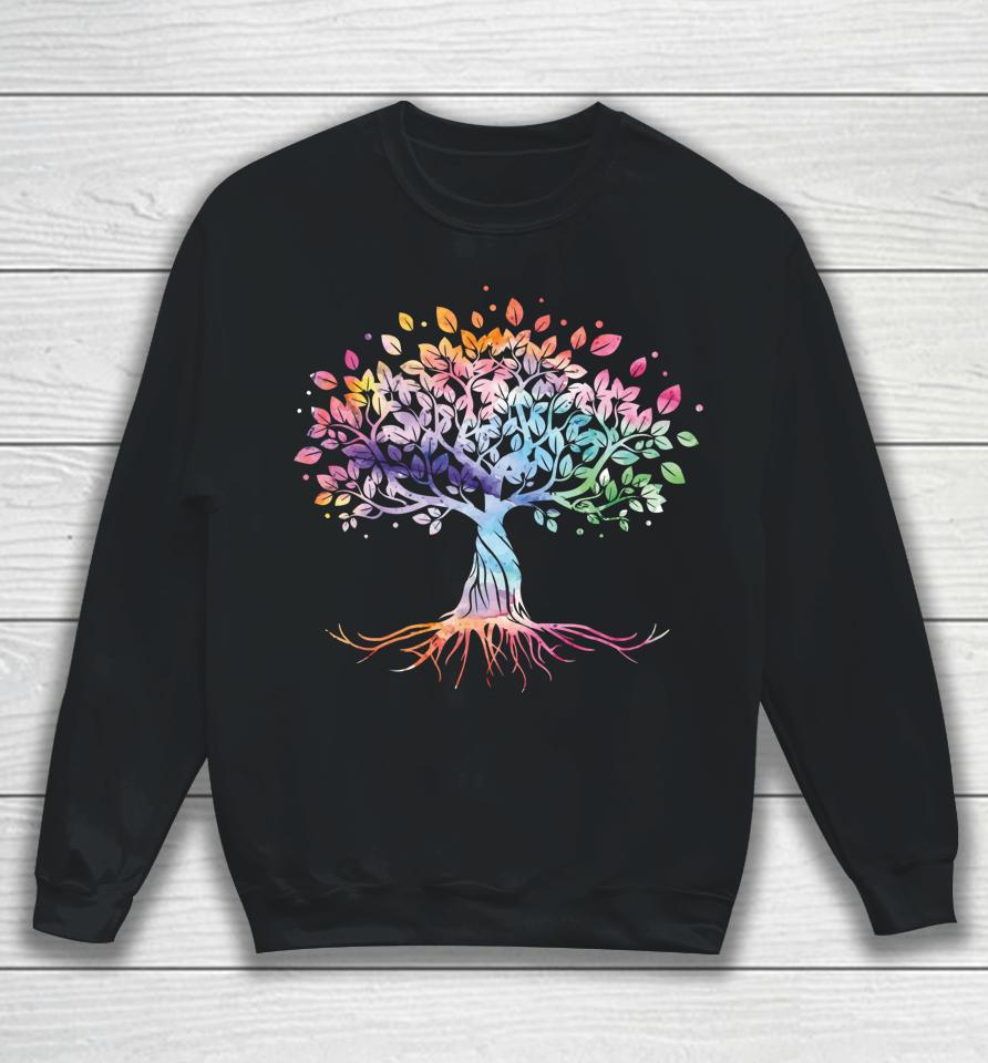 Colorful Life Is Really Good Vintage Unique Tree Art Gift Sweatshirt