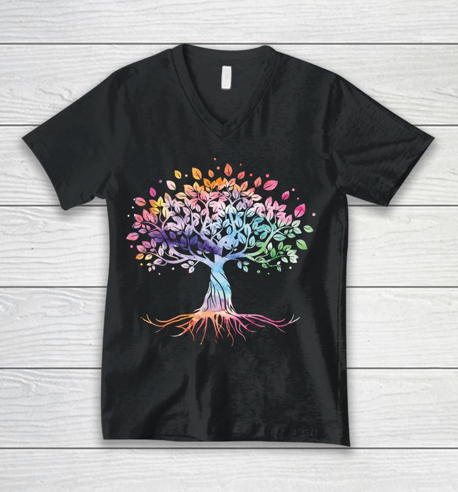 Colorful Life Is Really Good Vintage Unique Tree Art Gift Unisex V-Neck T-Shirt