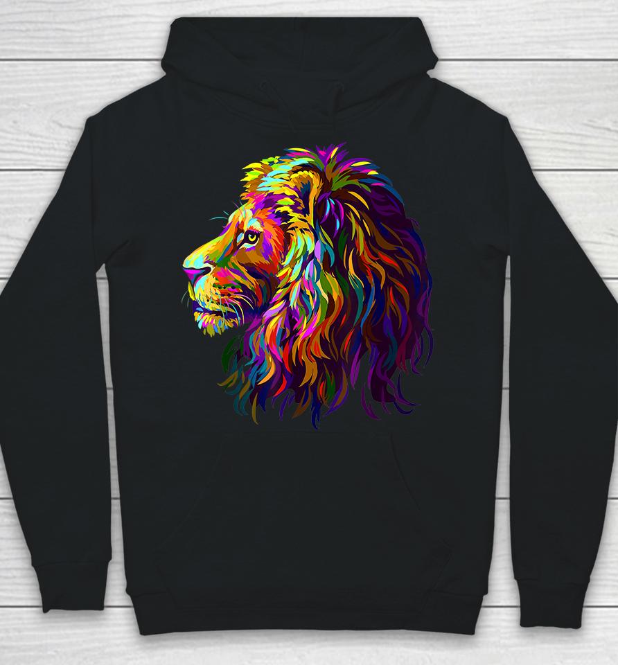Colorful Lion Head Design Pop Art Style Hoodie