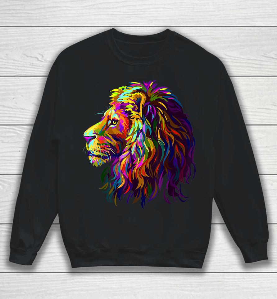 Colorful Lion Head Design Pop Art Style Sweatshirt