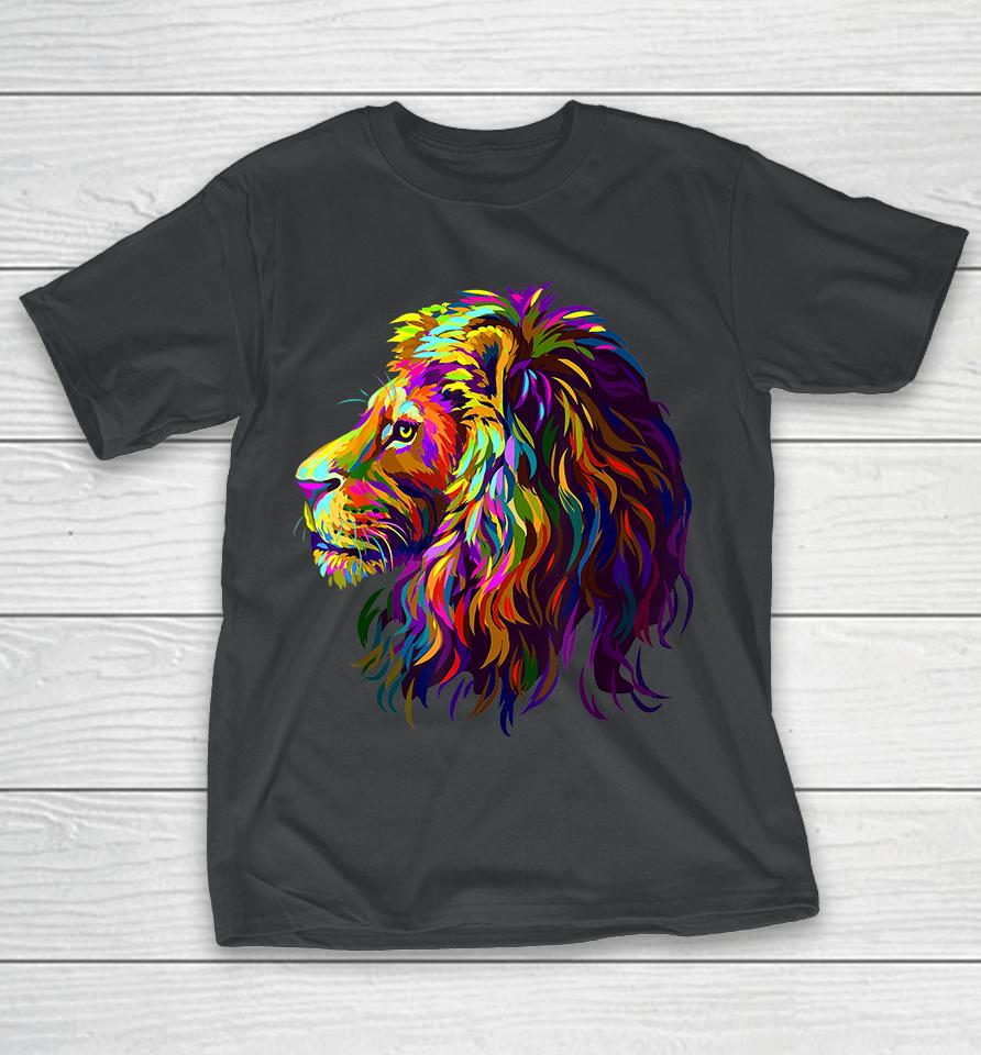 Colorful Lion Head Design Pop Art Style T-Shirt