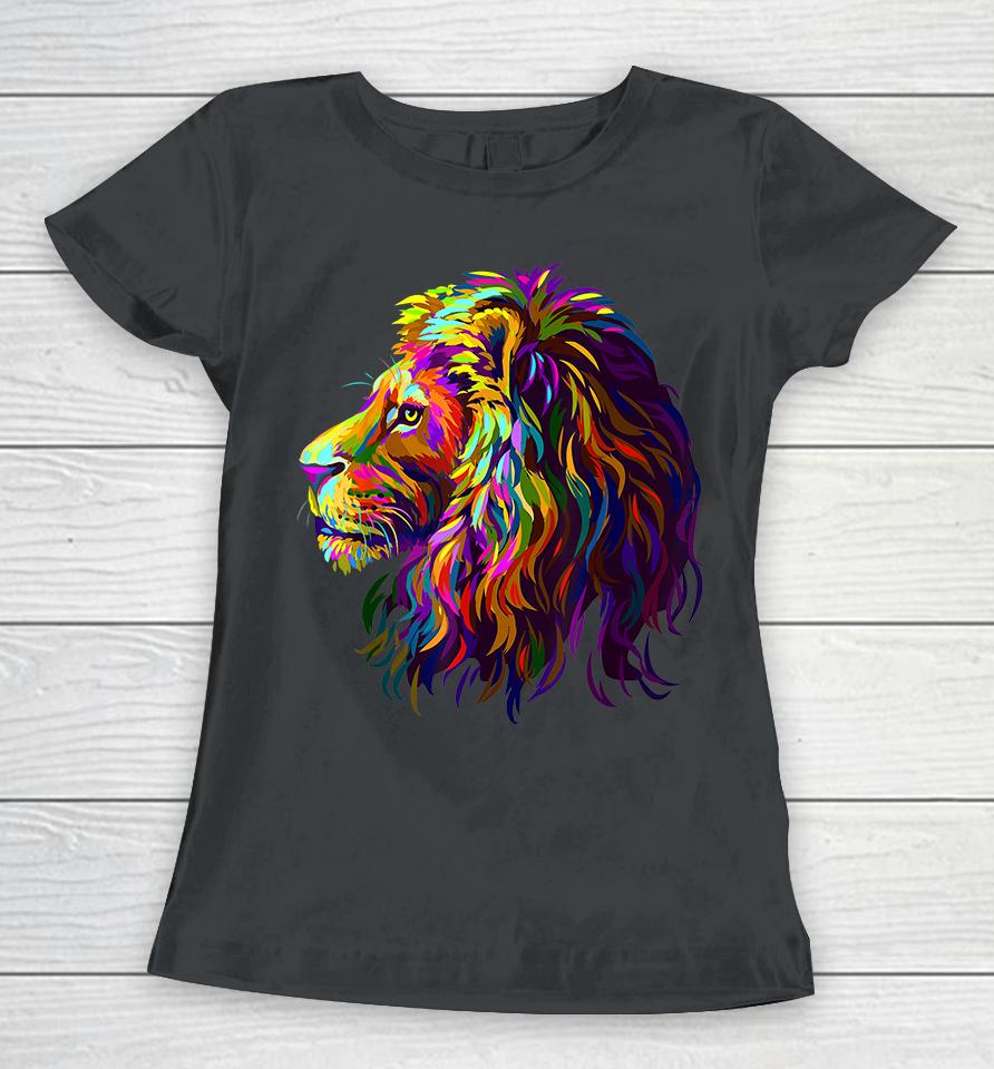 Colorful Lion Head Design Pop Art Style Women T-Shirt