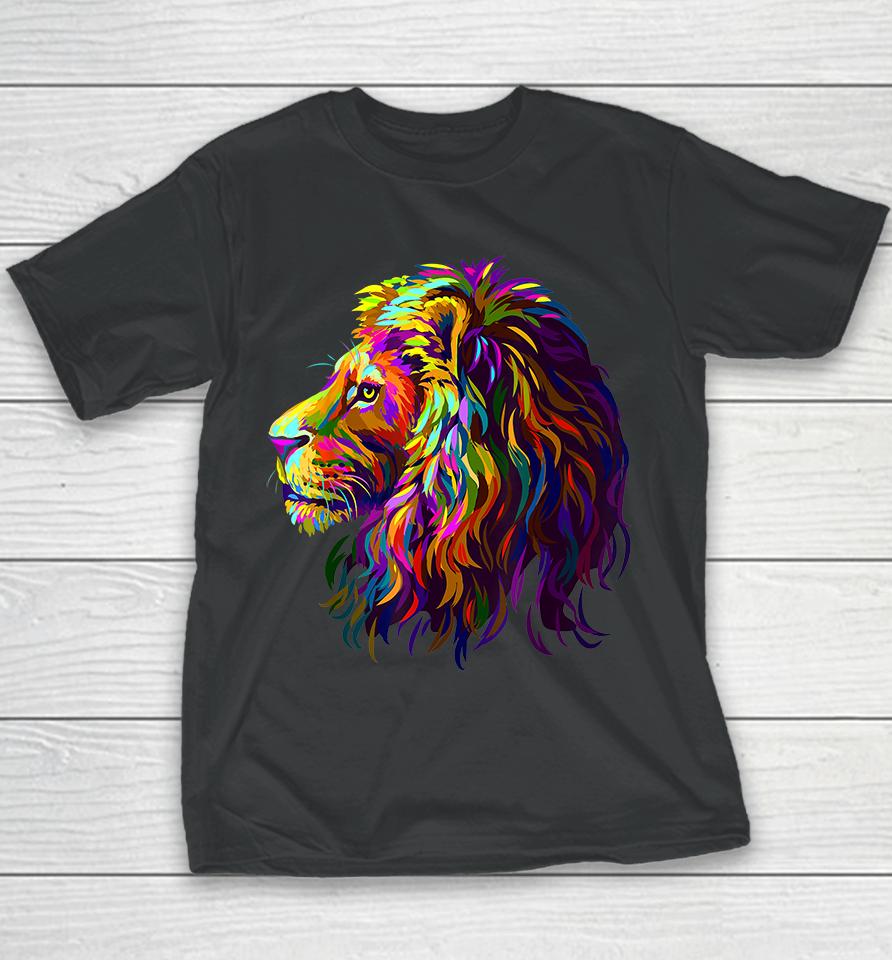 Colorful Lion Head Design Pop Art Style Youth T-Shirt