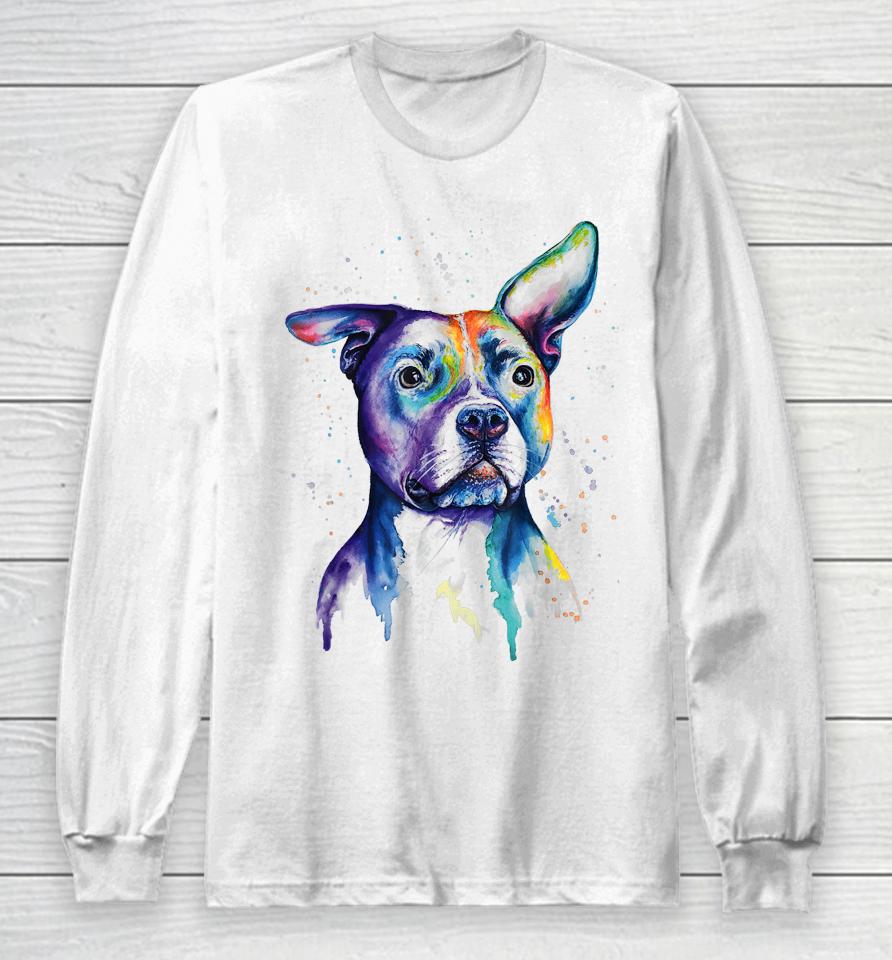 Colorful Pitbull Terrier Dog Long Sleeve T-Shirt
