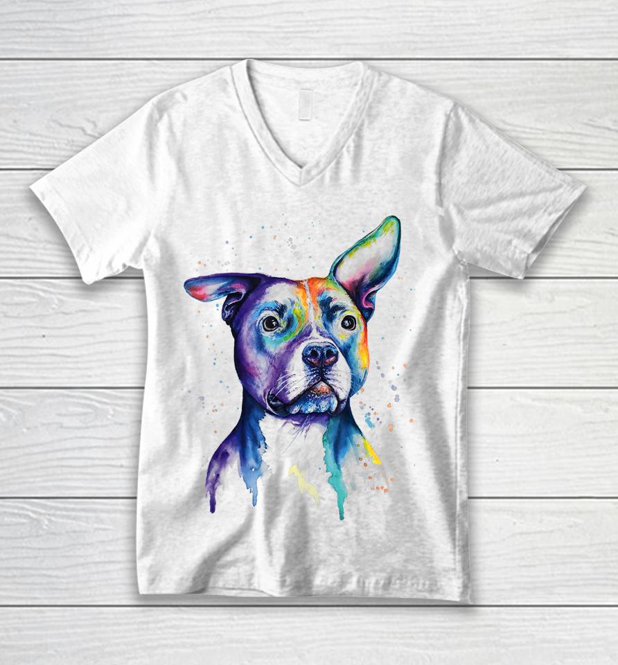 Colorful Pitbull Terrier Dog Unisex V-Neck T-Shirt