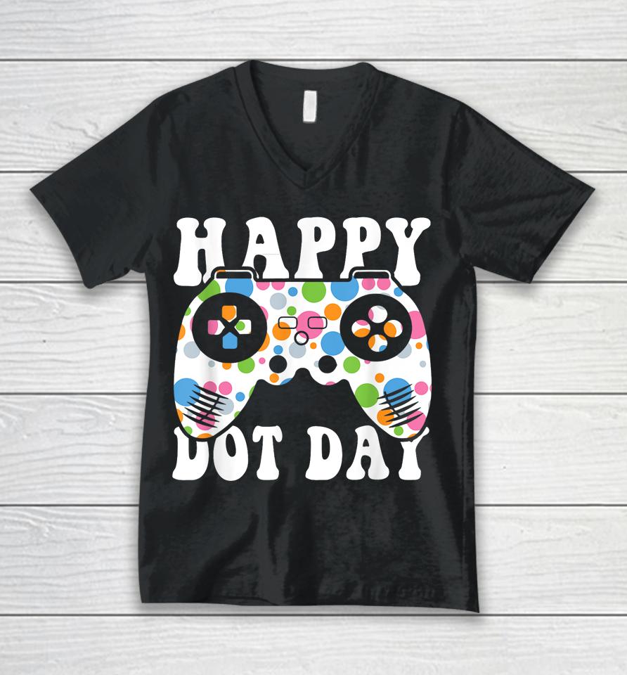 Colorful Polka Dot Game Controller International Dot Day Unisex V-Neck T-Shirt