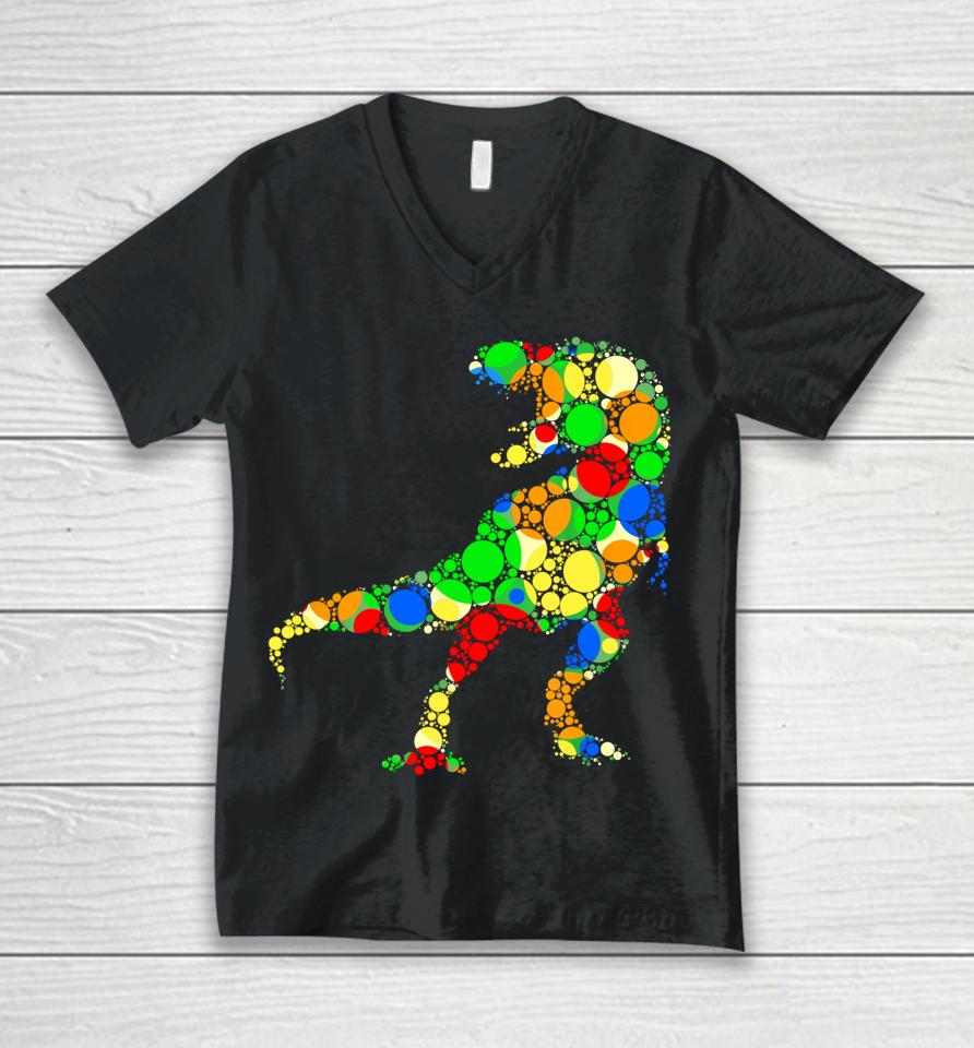 Colorful Polka Dot T Rex Dinosaur International Dot Day Unisex V-Neck T-Shirt