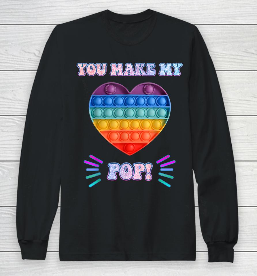Colorful Pop It You Make My Heart Pop Cute Valentine Long Sleeve T-Shirt