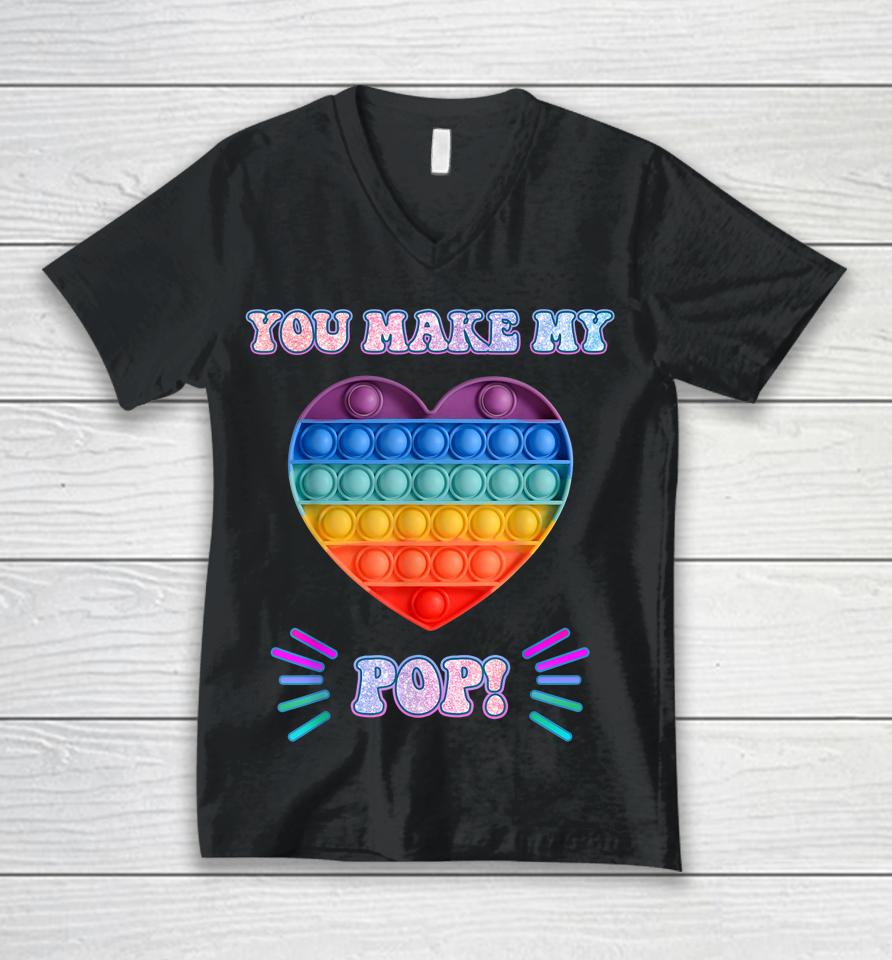Colorful Pop It You Make My Heart Pop Cute Valentine Unisex V-Neck T-Shirt