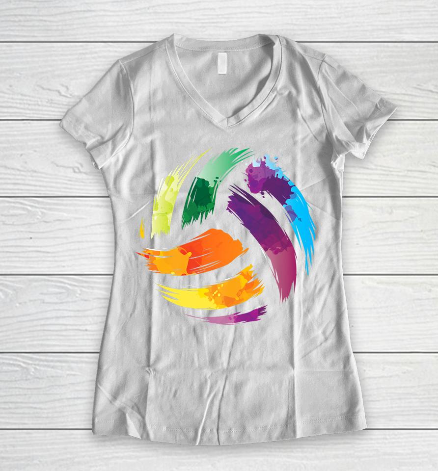 Colorful Volleyball Women V-Neck T-Shirt
