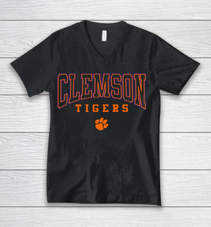 Colosseum Clemson Tigers Mens Charcoal Scholarship Fleece Unisex V-Neck T-Shirt