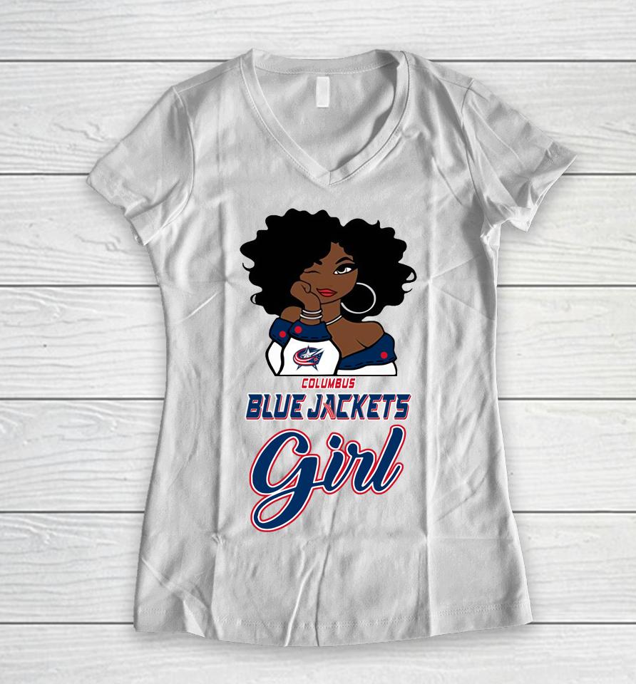 Columbus Blue Jackets Girl Nhl Women V-Neck T-Shirt