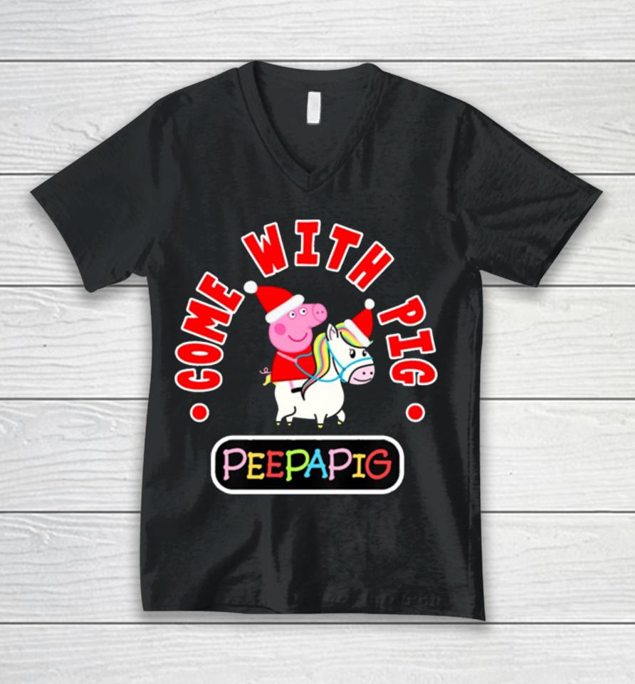 Come With Love Christmas Peppa Pig Unisex V-Neck T-Shirt