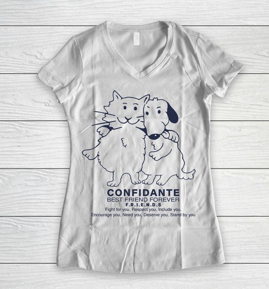 Confidante Best Friend Forever Cat And Dog Women V-Neck T-Shirt