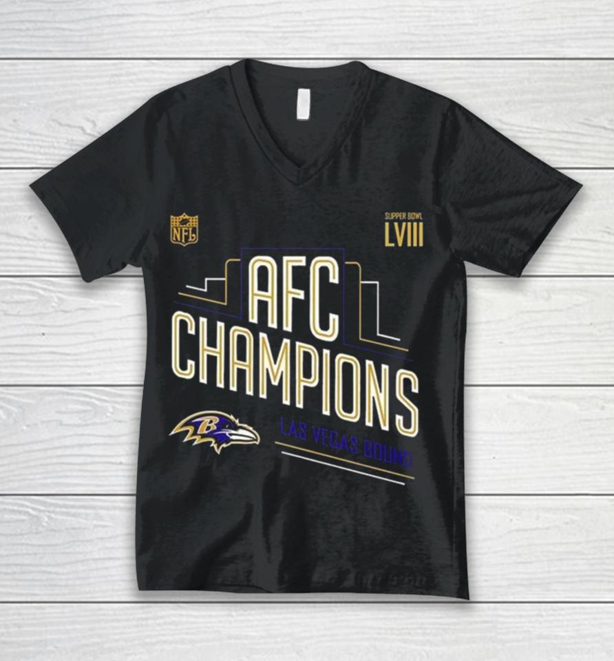 Congrats Baltimore Ravens 2023 Afc Champions And Advance To Super Bowl Lviii Las Vegas Bound Unisex V-Neck T-Shirt