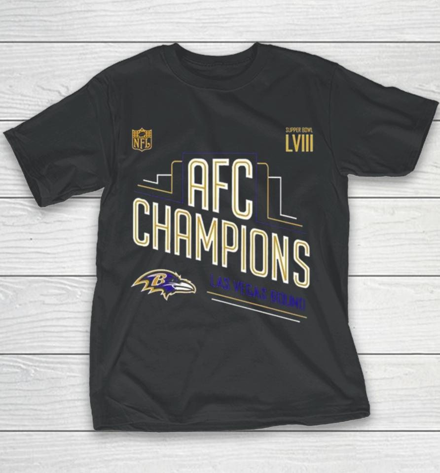 Congrats Baltimore Ravens 2023 Afc Champions And Advance To Super Bowl Lviii Las Vegas Bound Youth T-Shirt