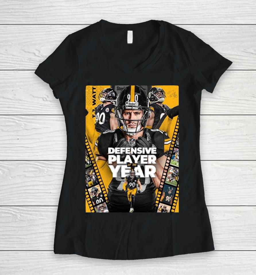 Congrats Tj Watt From Pittsburgh Steelers Is Nfl Defensive Player Of The Year Women V-Neck T-Shirt