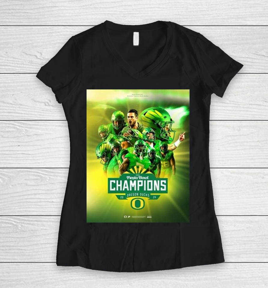 Congrats To Oregon Ducks Football Win The 2024 Vrbo Fiesta Bowl Champions Ncaa College Football Women V-Neck T-Shirt