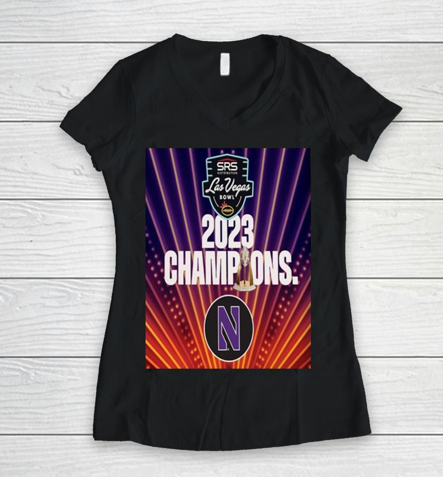 Congratulations To The Northwestern Football On Winning The 2023 Srs Distribution Las Vegas Bowl Women V-Neck T-Shirt