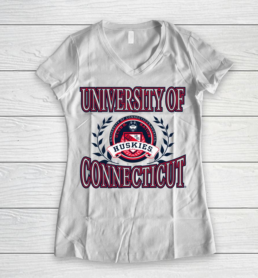 Connecticut Huskies Laurels Secondary Women V-Neck T-Shirt