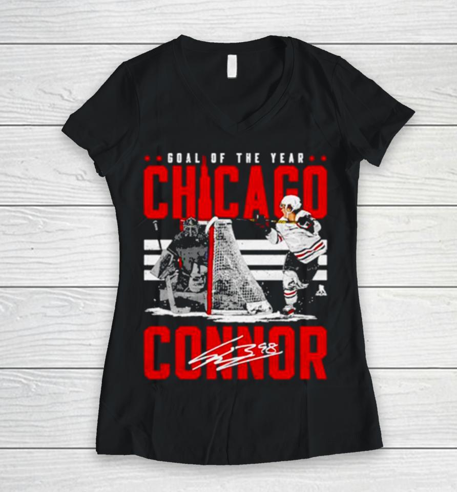 Connor Bedard Chicago Goal Of The Year Hockey Signature Women V-Neck T-Shirt