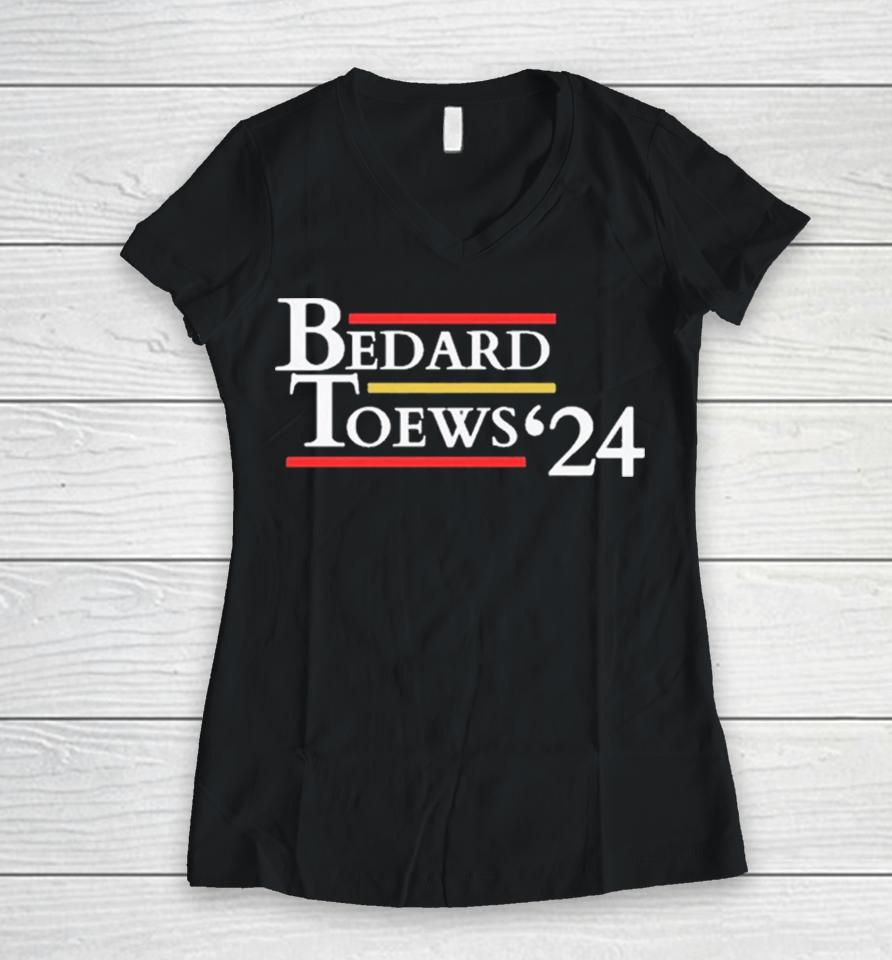 Connor Bedard Jonathan Toews ’24 Chicago Blackhawks Women V-Neck T-Shirt