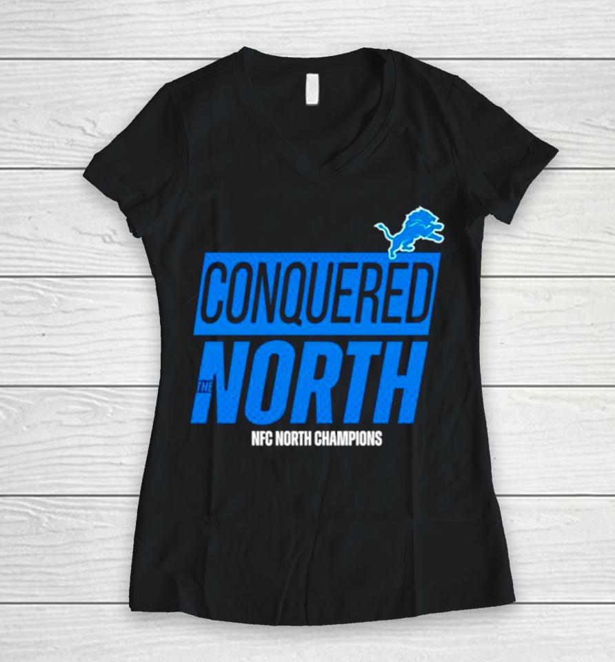 Conquered The North Champions Lions Football Women V-Neck T-Shirt