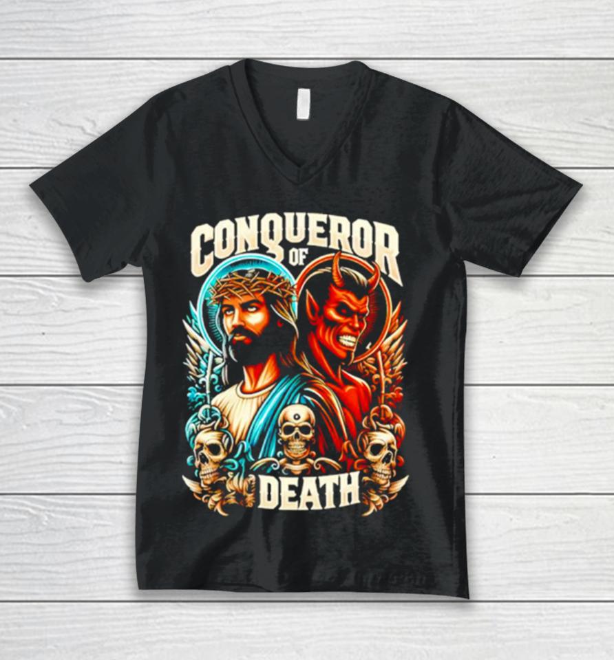 Conqueror Of Death Jesus Christian Unisex V-Neck T-Shirt