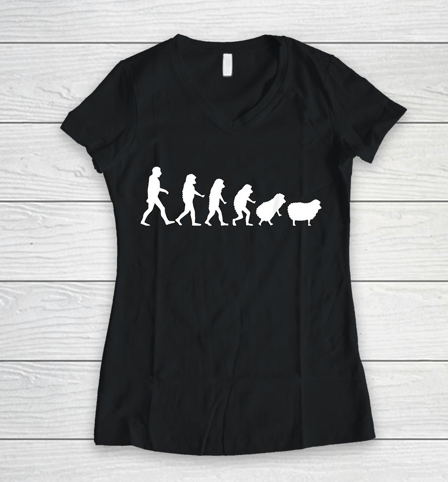 Conspiracy Theorist Human Evolution Wake Up Sheeple Sheep Women V-Neck T-Shirt