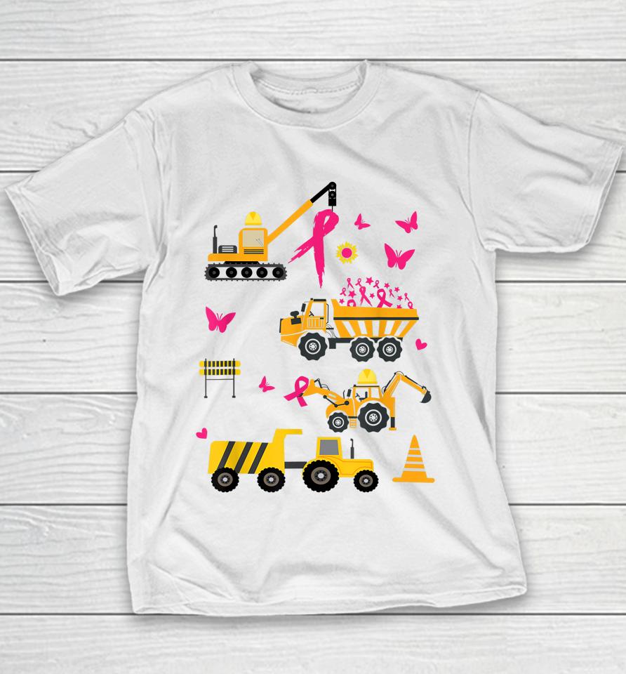 Construction Truck Breast Cancer Survivor Pink Ribbon Youth T-Shirt