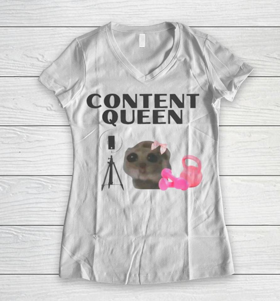 Content Queen Cat Meme Women V-Neck T-Shirt