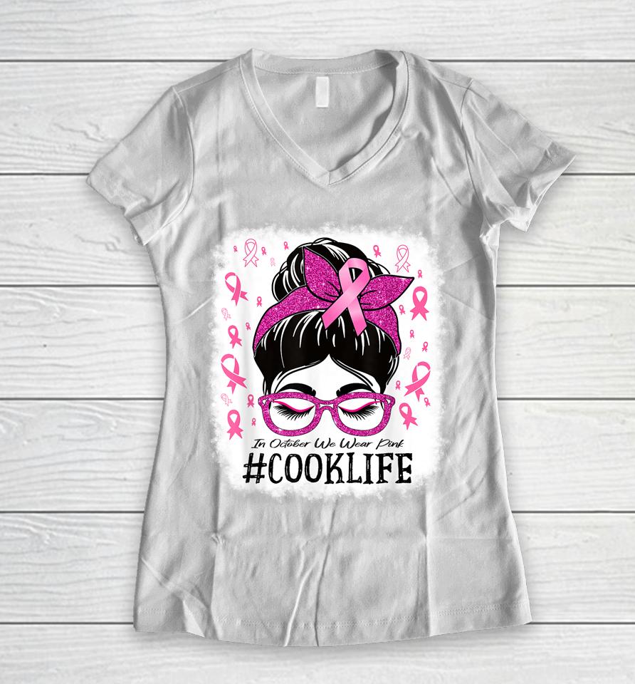 Cook In October We Wear Pink Women Breast Cancer Awareness Women V-Neck T-Shirt