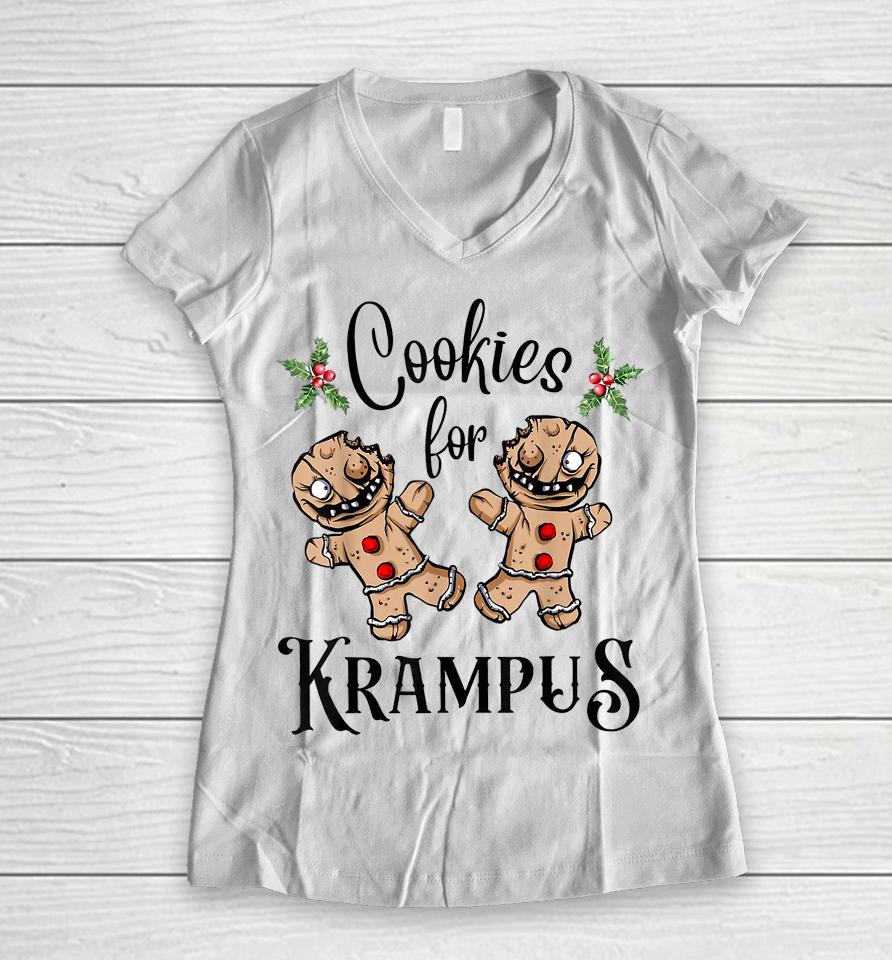 Cookies For Krampus Christmas Demon Goth Holiday Women V-Neck T-Shirt