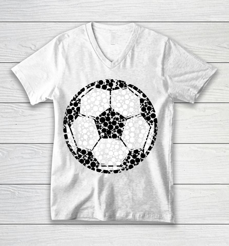 Cool Colorful Soccer Ball Happy Dot Day Football Dot Day Unisex V-Neck T-Shirt