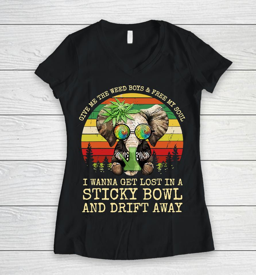 Cool Elephant Smoking Weed Bong Marijuana Cannabis Stoner Women V-Neck T-Shirt