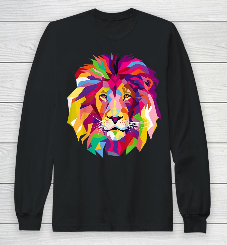 Cool Lion Head Bright Colorful Long Sleeve T-Shirt
