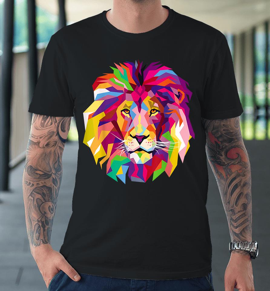 Cool Lion Head Bright Colorful Premium T-Shirt