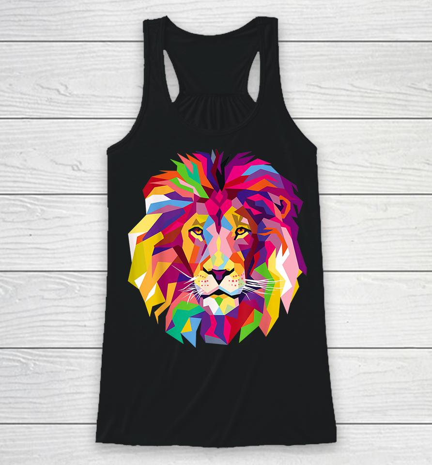 Cool Lion Head Bright Colorful Racerback Tank