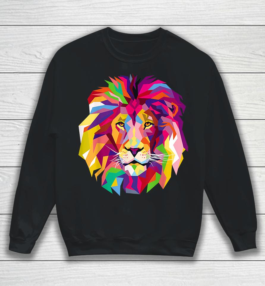 Cool Lion Head Bright Colorful Sweatshirt