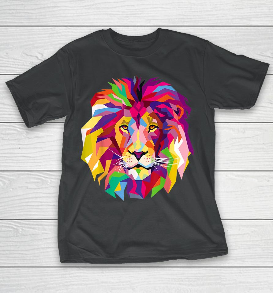 Cool Lion Head Bright Colorful T-Shirt