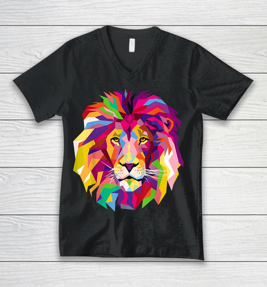 Cool Lion Head Bright Colorful Unisex V-Neck T-Shirt