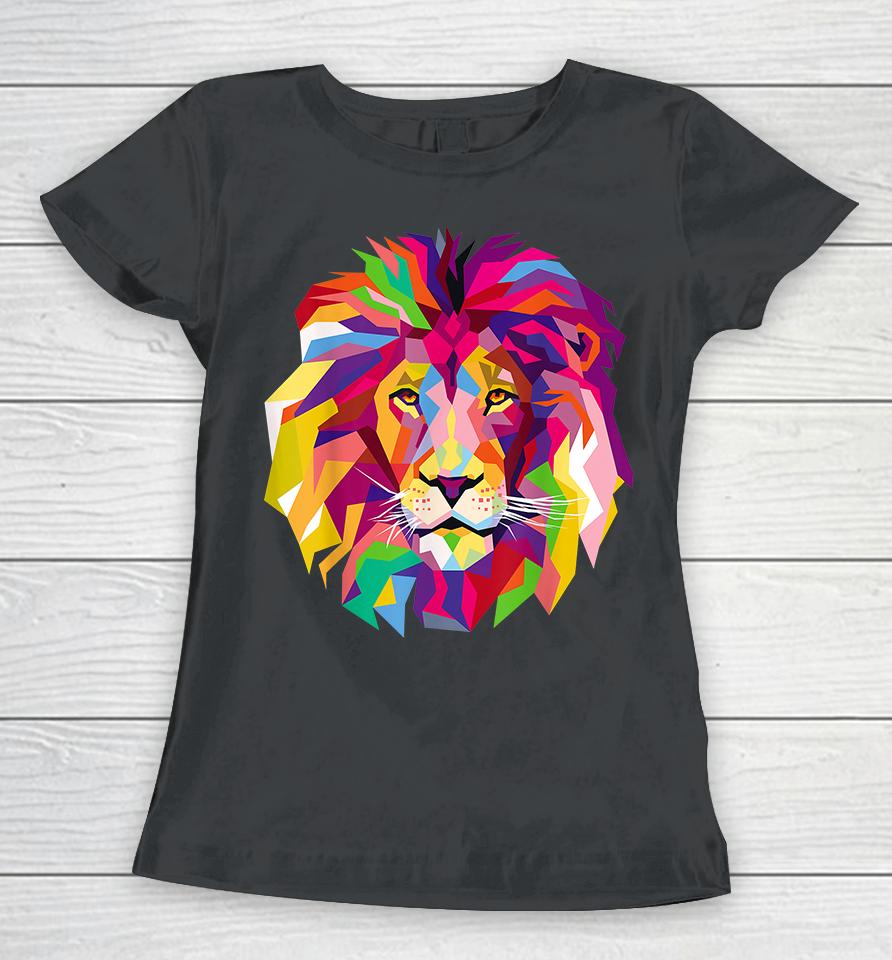 Cool Lion Head Bright Colorful Women T-Shirt