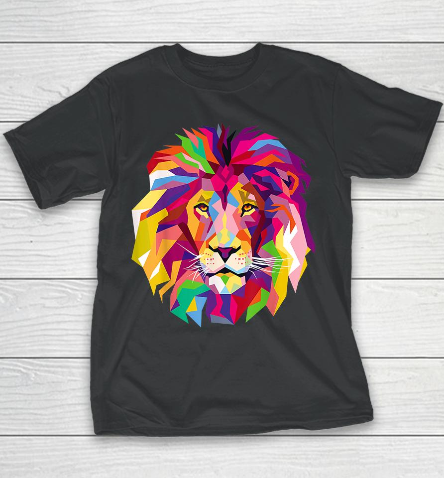 Cool Lion Head Bright Colorful Youth T-Shirt