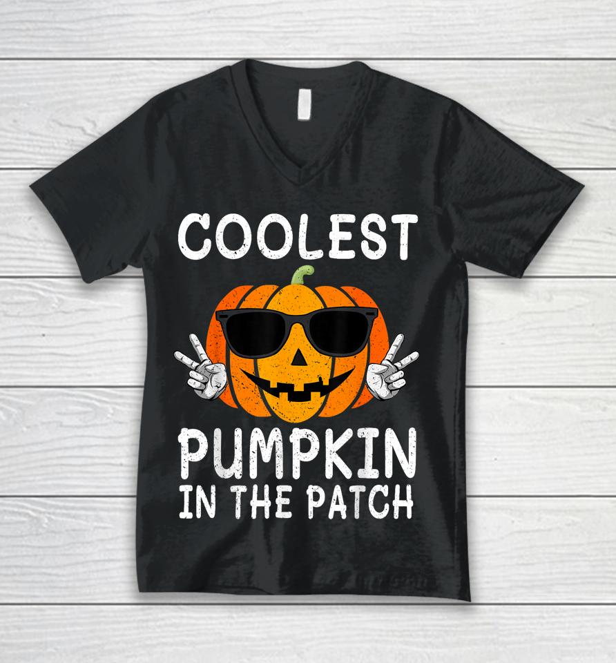 Coolest Pumpkin In The Patch Funny Boys Girls Kids Halloween Unisex V-Neck T-Shirt
