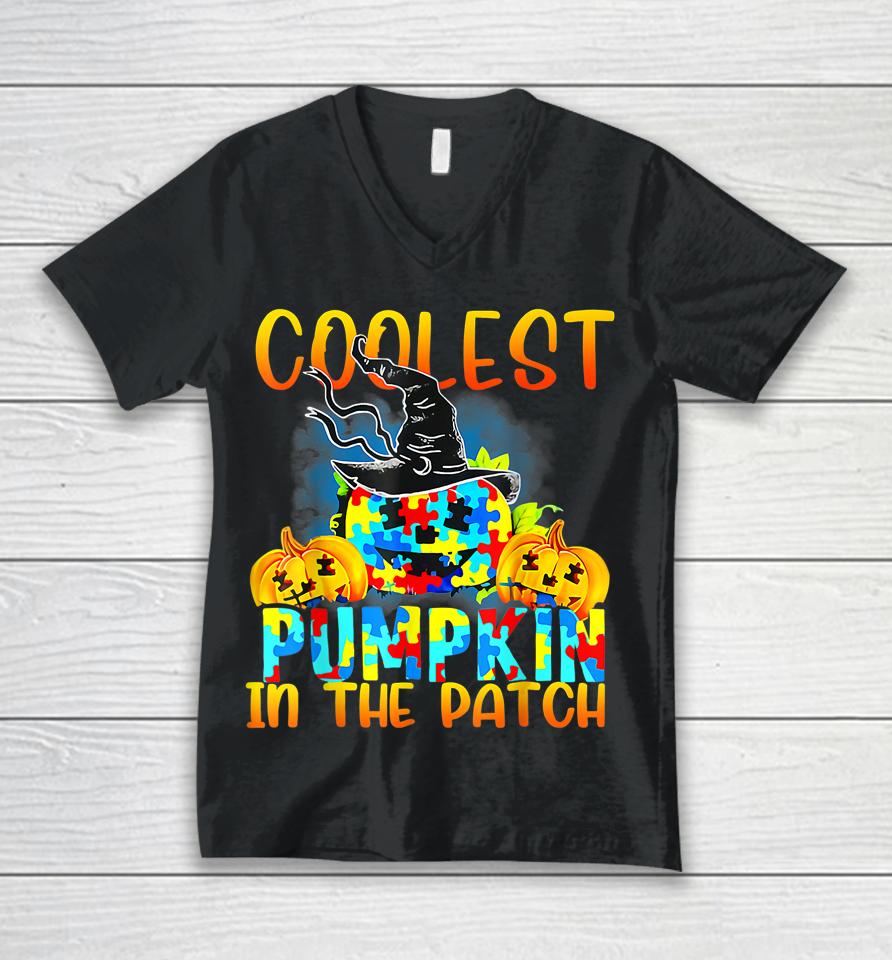 Coolest Pumpkin In The Patch Funny Cool Autism Halloween Unisex V-Neck T-Shirt