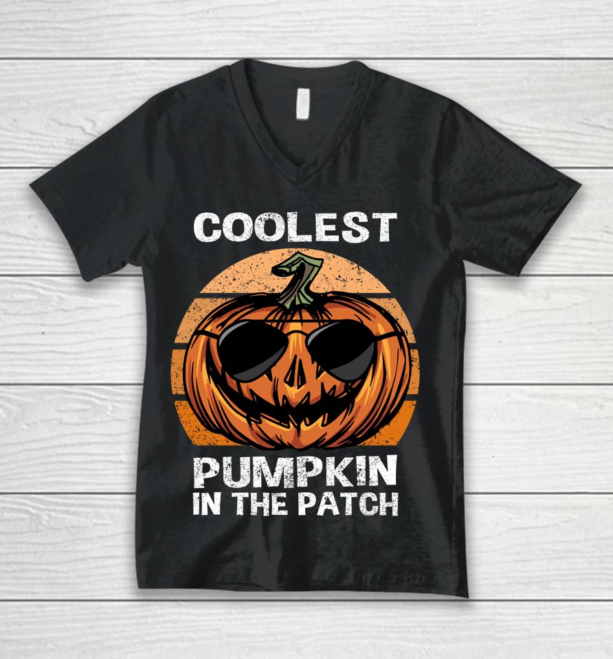 Coolest Pumpkin In The Patch Pumpkin Jackolatern Halloween Unisex V-Neck T-Shirt