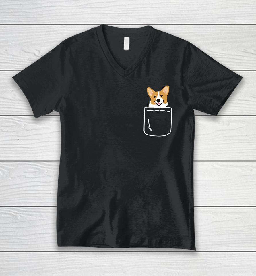 Corgi In Pocket Funny Corgi Crazy Dog Lover Gift Unisex V-Neck T-Shirt
