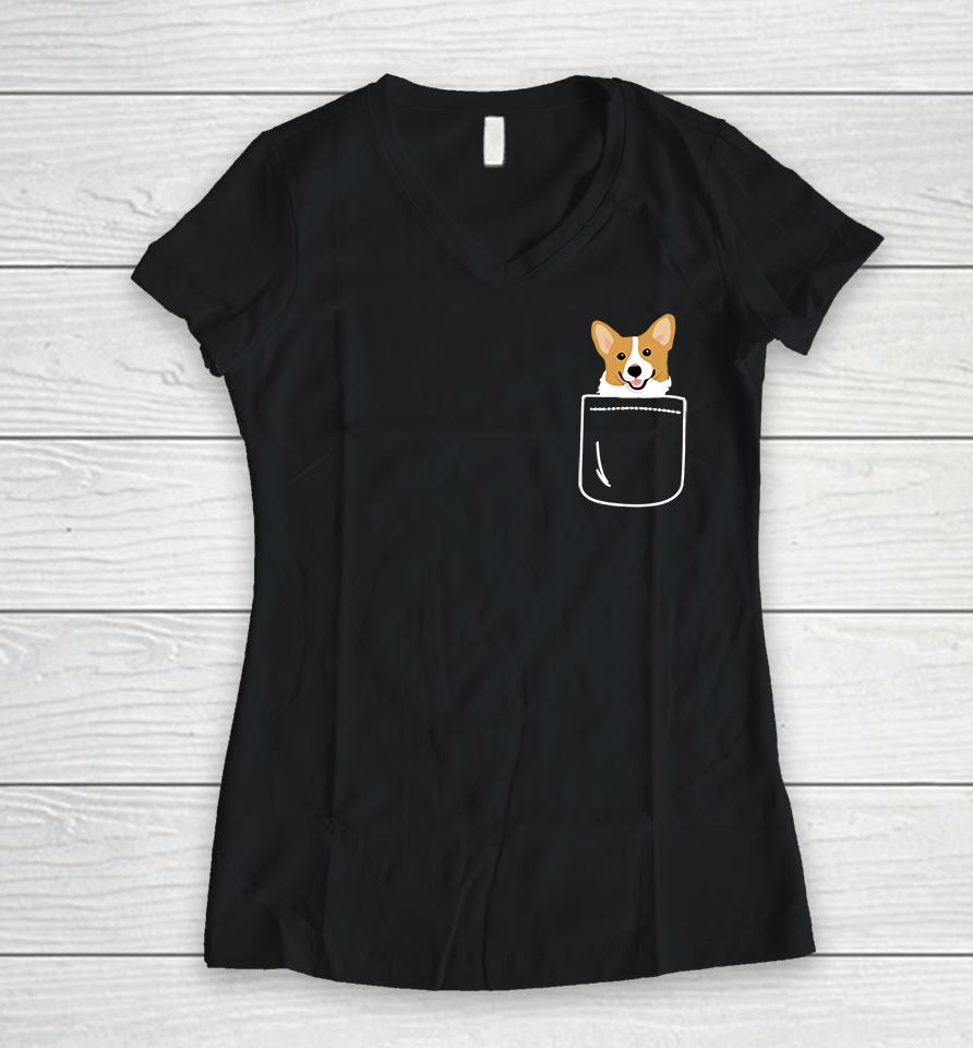 Corgi In Pocket Funny Corgi Crazy Dog Lover Gift Women V-Neck T-Shirt